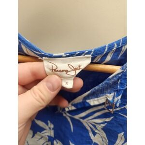 panama Jack Blue White Tropical Leaf Print V Neck Puff Sleeve Blouse Top Size‎ S